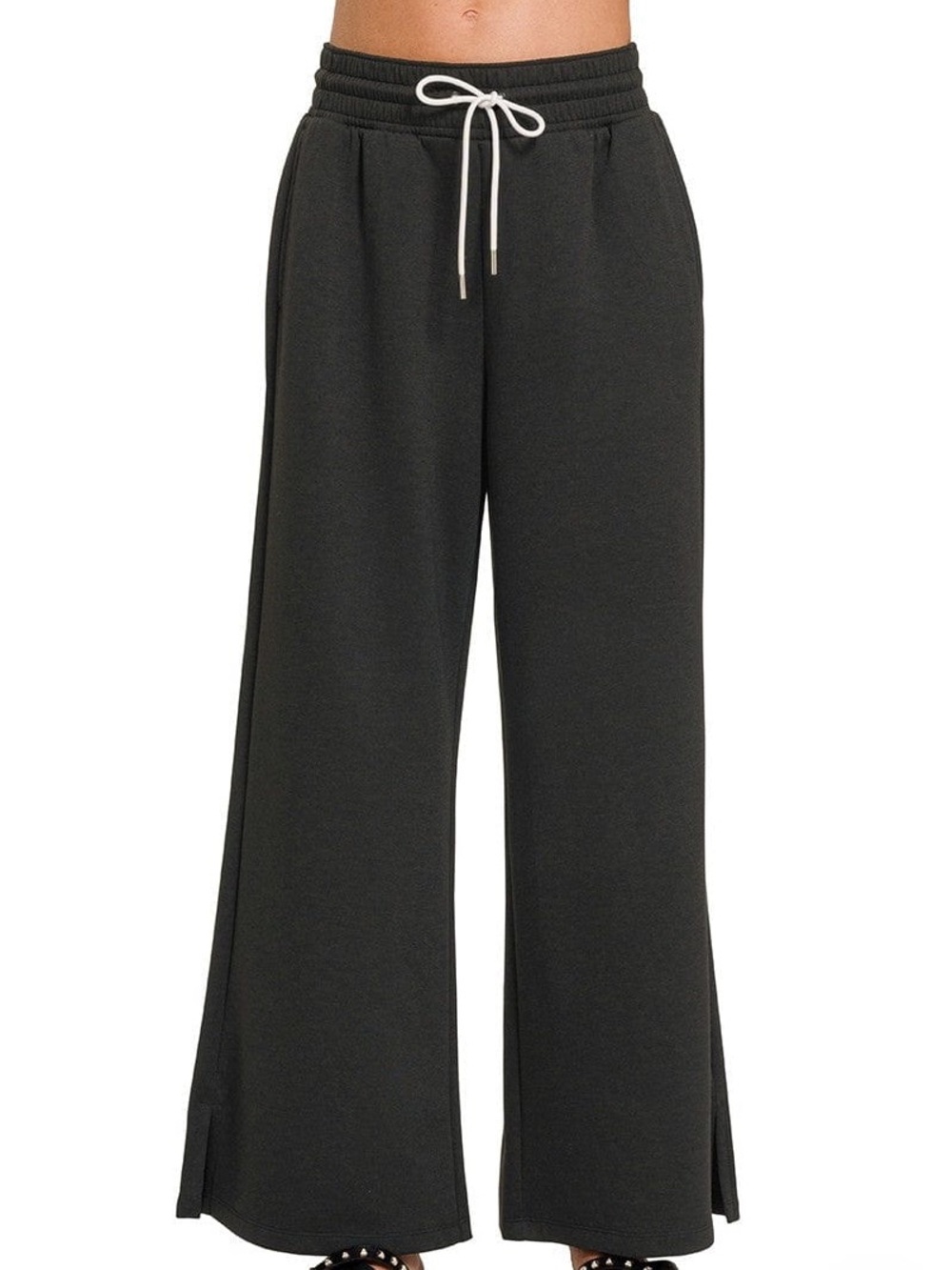 EUC🖤Zenana Scuba Drawstring Wide Leg Loungewear Sweatpants Small Black